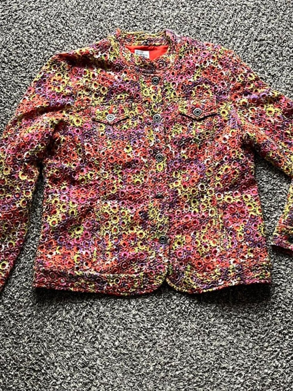 Chicos Multicoloured Whimsical Eyelet Jacket Womens 3 Spring Artsy Graduation